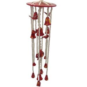 Ceramic Bird Wind Chime Hand Made Hand Painted Red Yellow Black Macrame Rope